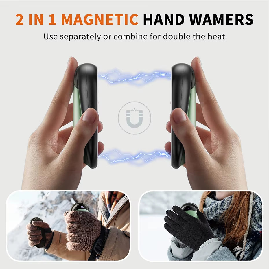 2-In-1 Hand Warmers Rechargeable 2 Pack Magnetic Electric Hand Warmer with Digital Display, Portable Pocket Hand Warmer