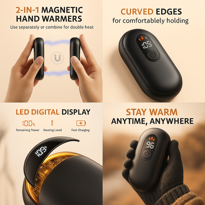 2-in-1 Rechargeable Hand Warmer & Power Bank (8–12hr Battery) – UK Winter Heat Solution